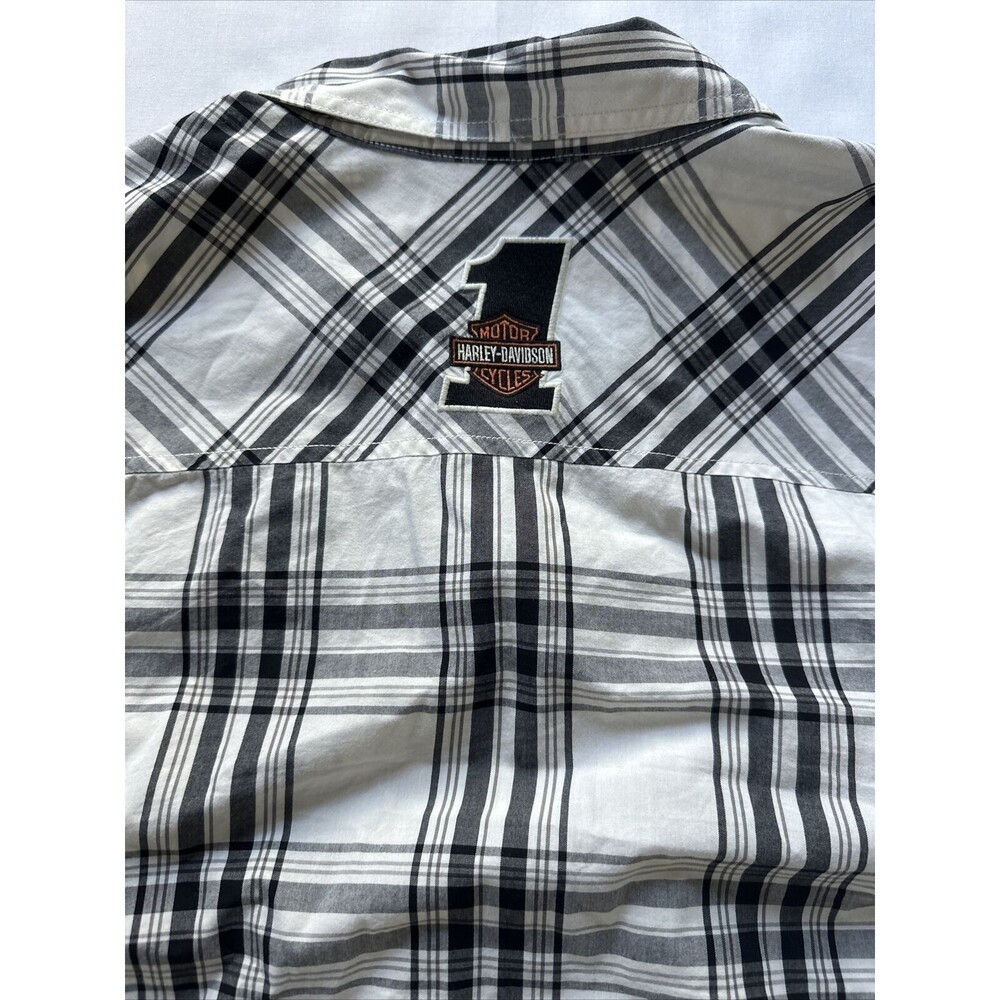 Harley Davidson Racing Shirt Mens XL White Black Plaid Long Sleeve Button #1 - Picture 5 of 9